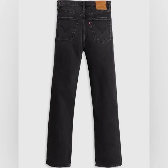 Levi's Ribcage Straight Joli Thorax Droit Button Fly Dark Black Wash Jeans NWT - Picture 10 of 16